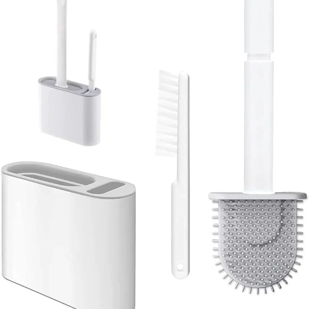 Wall Mounted TPR Toilet Brush With Long Handle Silicone Soft Bristle Brush