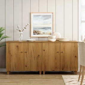 Wampat Sideboards Buffet Cabinets, 70.8" Wide Wooden Credenza Storage with 4 Doors, 2-in-1 Modern Kitchen Accent Cabinets with 6 Compartments for Living Room, Hallway, Oak Brown