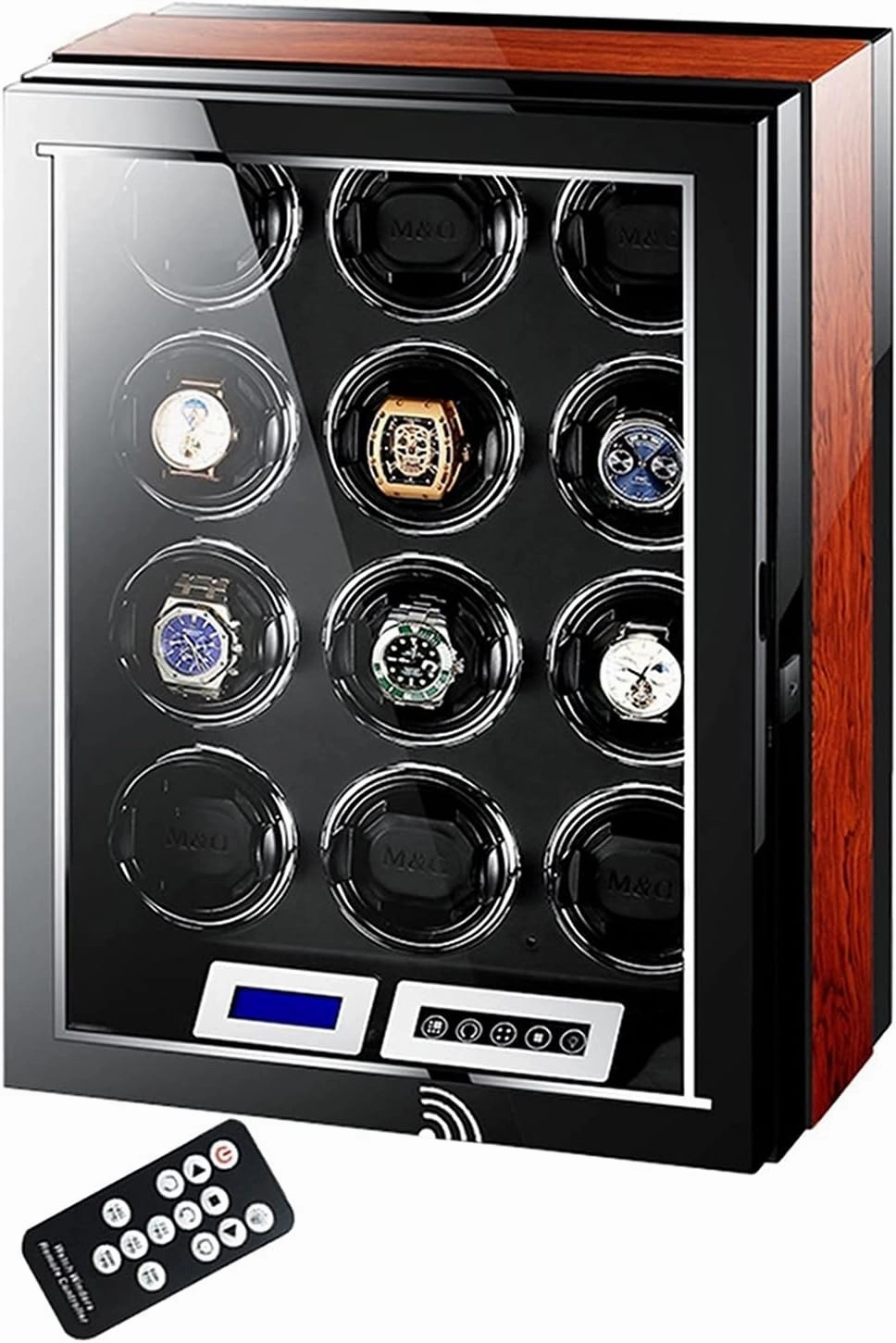 Watch Winder for 12 Automatic Watch with Ultra-Quiet Motors, Flexible Watch Pillow, Built-in LED Illumination and LCD Touchscreen Control