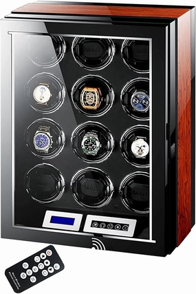 Watch Winder for 12 Automatic Watch with Ultra-Quiet Motors, Flexible Watch Pillow, Built-in LED Illumination and LCD Touchscreen Control