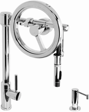 Waterstone 5125-2-AC Endeavor Wheel Pulldown Faucet Toggle Sprayer 2pc Suite Antique Copper