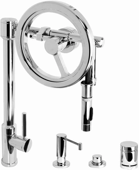 Waterstone 5125-4-AMB Endeavor Wheel Pulldown Faucet Toggle Sprayer 4pc Suite American Bronze