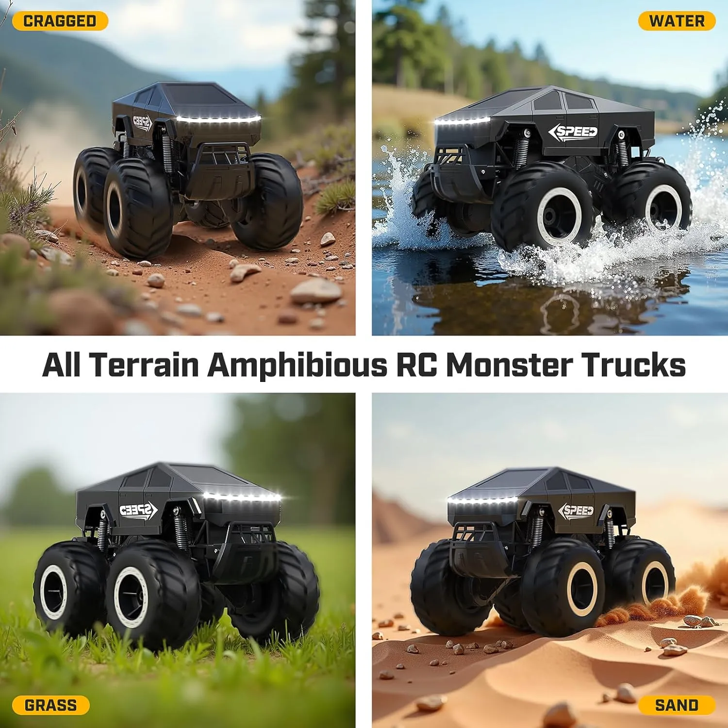WayEee RC Car Kids Toys for Ages 6 , Remote Control Car Waterproof Monster Truck, Amphibious 4WD All Terrain Off-Road Pickup, 1:16 Scale, 2.4GHZ Vehicles, Boys Christmas Kids Birthday Gift/Black