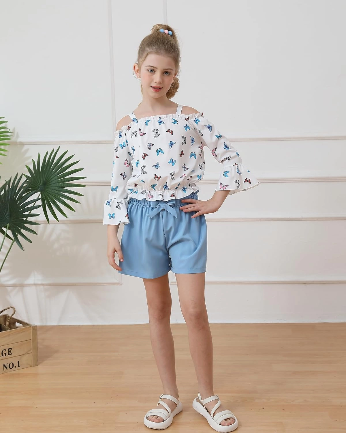 Weebaby Girls Clothes 2 Piece Outfits Cute Kid Clothes Crop Top Paperbag Waist Shorts Set Summer Clothes for Tween Girls