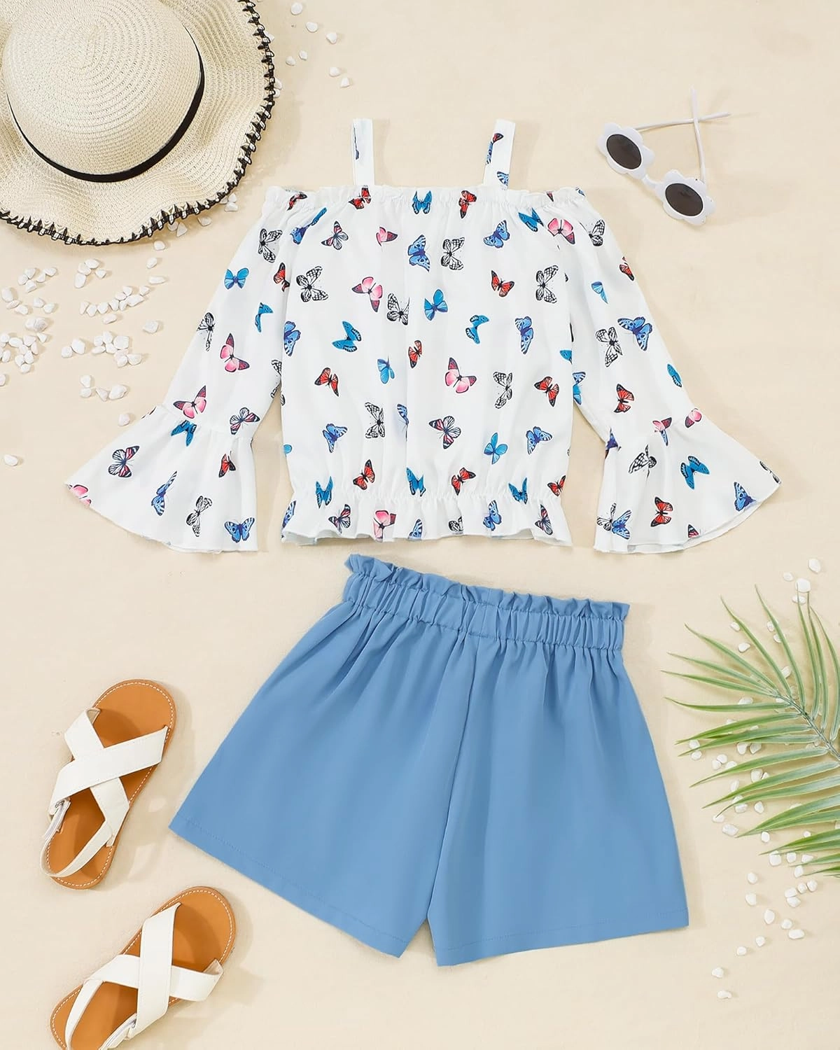 Weebaby Girls Clothes 2 Piece Outfits Cute Kid Clothes Crop Top Paperbag Waist Shorts Set Summer Clothes for Tween Girls