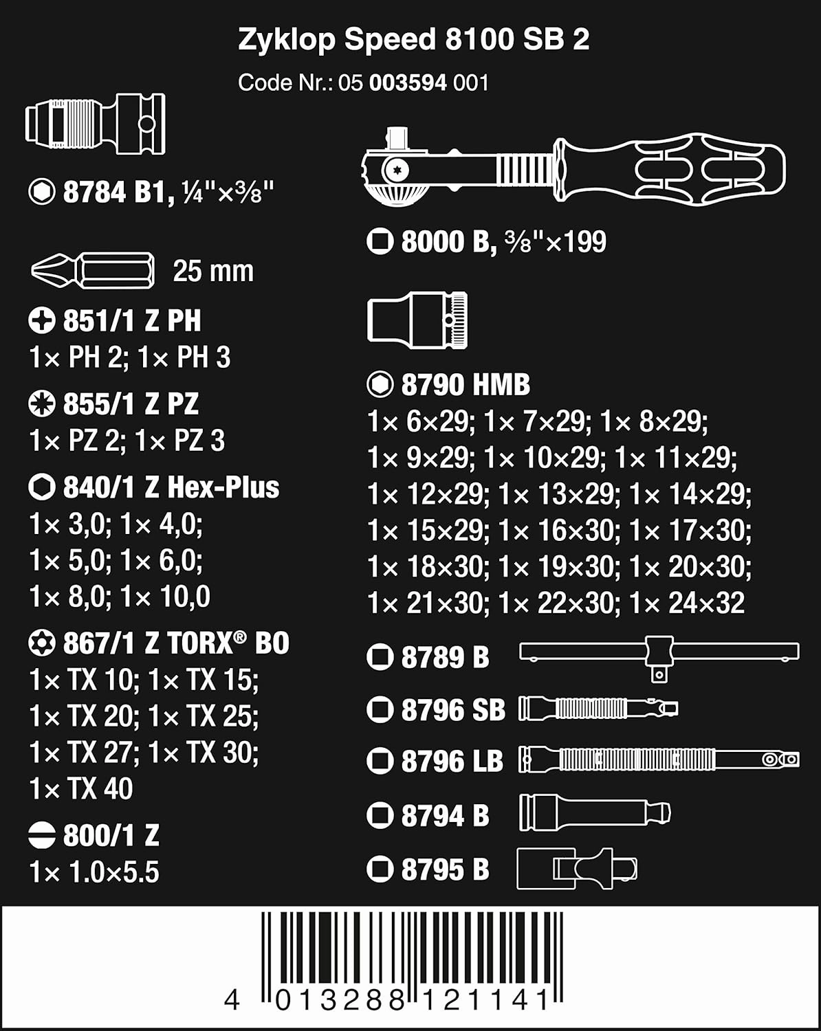Wera - 5003594001 8100 SB 2 Zyklop 3/8" Metric Ratchet Set ( Piece of 43)