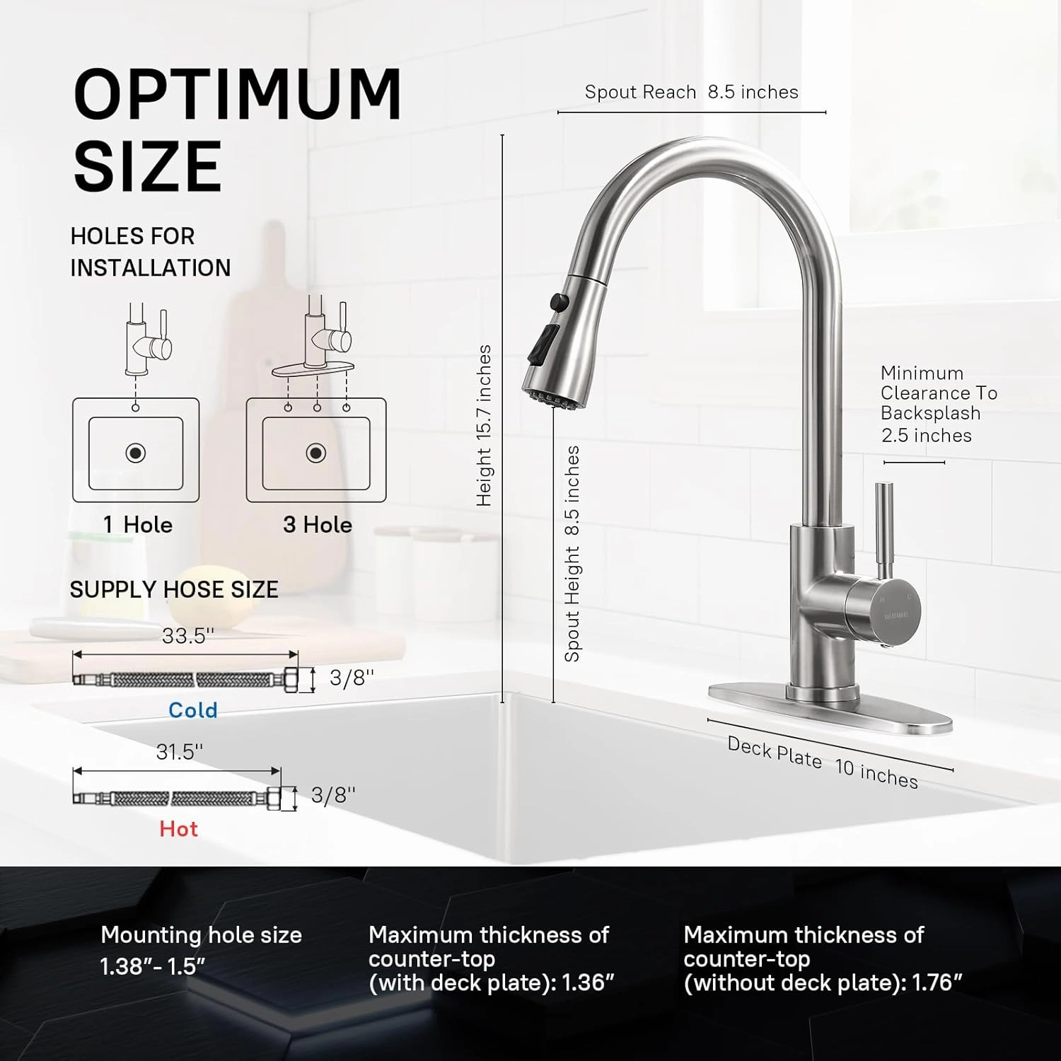 WEWE Kitchen Faucet with Pull Down Sprayer, Brushed Nickel Kitchen Sink Faucet Fits 1 or 3-Hole Kitchen Sinks, Single Handle Premium Stainless Steel, Suitable for RV, Farmhouse, Bar (Set of 2)