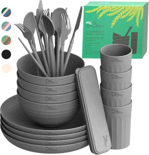 Wheatstraw Dinnerware Set For 4 - Dishwasher Microwave Plates For Heating Food - Unbreakable Wheat Straw Plates And Bowls sets - Replace Plastic Dinnerware Set - Camping Dishes Set