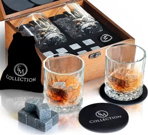 Whiskey Glass | Whiskey Stones Set | Bourbon Gifts for Men | Whiskey Accessories | Wiskey Chilling Stones | Ideal Valentine Gift for Men, Her, Him