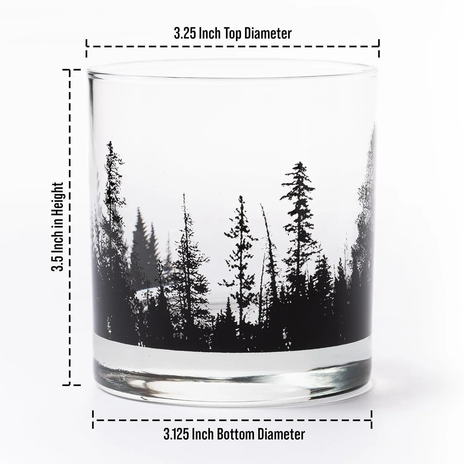 Whiskey Glasses with Hand-Printed Mountain Range - Set of 2 Rock Glasses with Dishwasher-Safe Print - 11oz. Rock Glasses