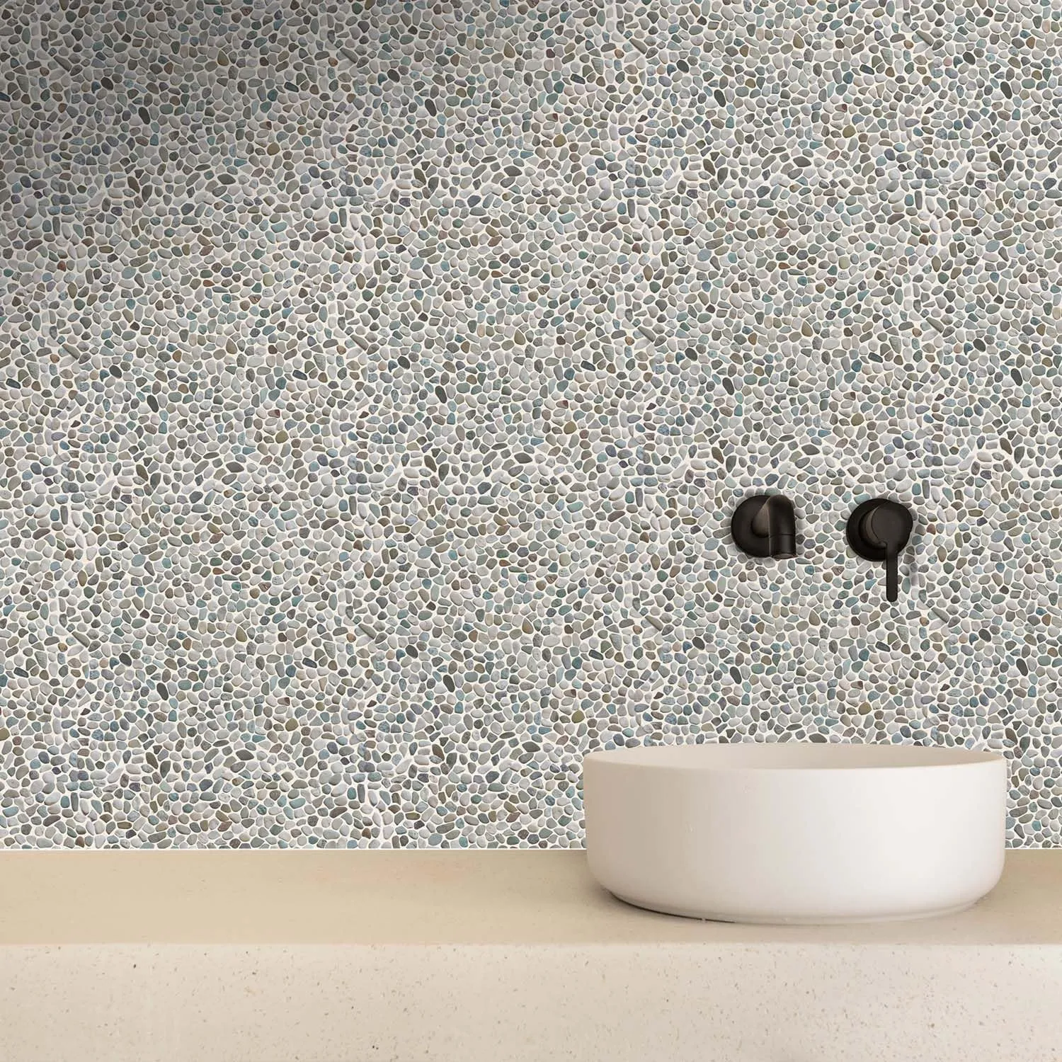 White Green Mini Pebble Mosaic, Tumbled Stone Backsplash Tiles for Kitchen Walls, Shower and Bathroom Floors, and Outdoor Areas (12" X 12")