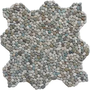 White Green Mini Pebble Mosaic, Tumbled Stone Backsplash Tiles for Kitchen Walls, Shower and Bathroom Floors, and Outdoor Areas (12" X 12")