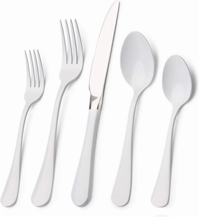 White Silverware Set, Bysta 20-Piece Stainless Steel Flatware Set, Kitchen Utensil Set Service for 4, Tableware Cutlery Set for Home and Restaurant, Knives mirror polish, Dishwasher Safe