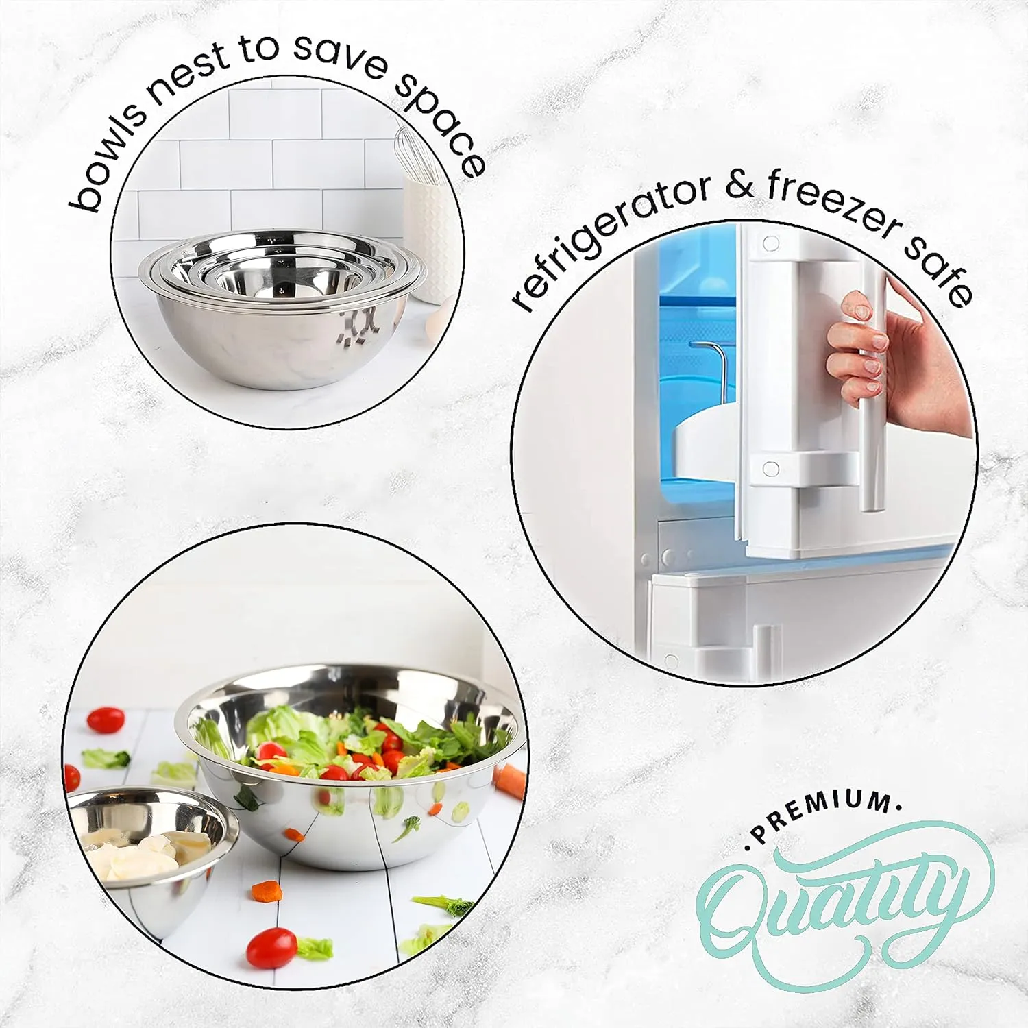 WHYSKO Meal Prep Stainless Steel Mixing Bowls Set, Home, Refrigerator, and Kitchen Food Storage Organizers | Ecofriendly, Reusable, Heavy Duty (Red)