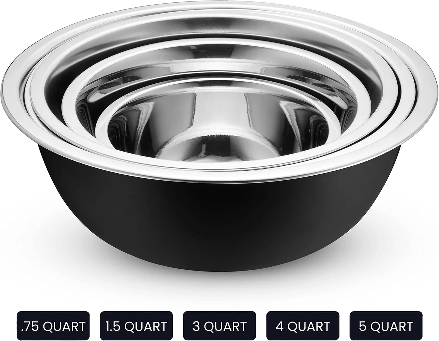 WHYSKO Stainless Steel Mixing Bowl Set, 10 Piece Stainless Steel Mixing Bowls with Lids Set for Food Prep Storage and Serving, Dishwasher Safe Microwave Safe for Kitchen Baking Cooking, Black