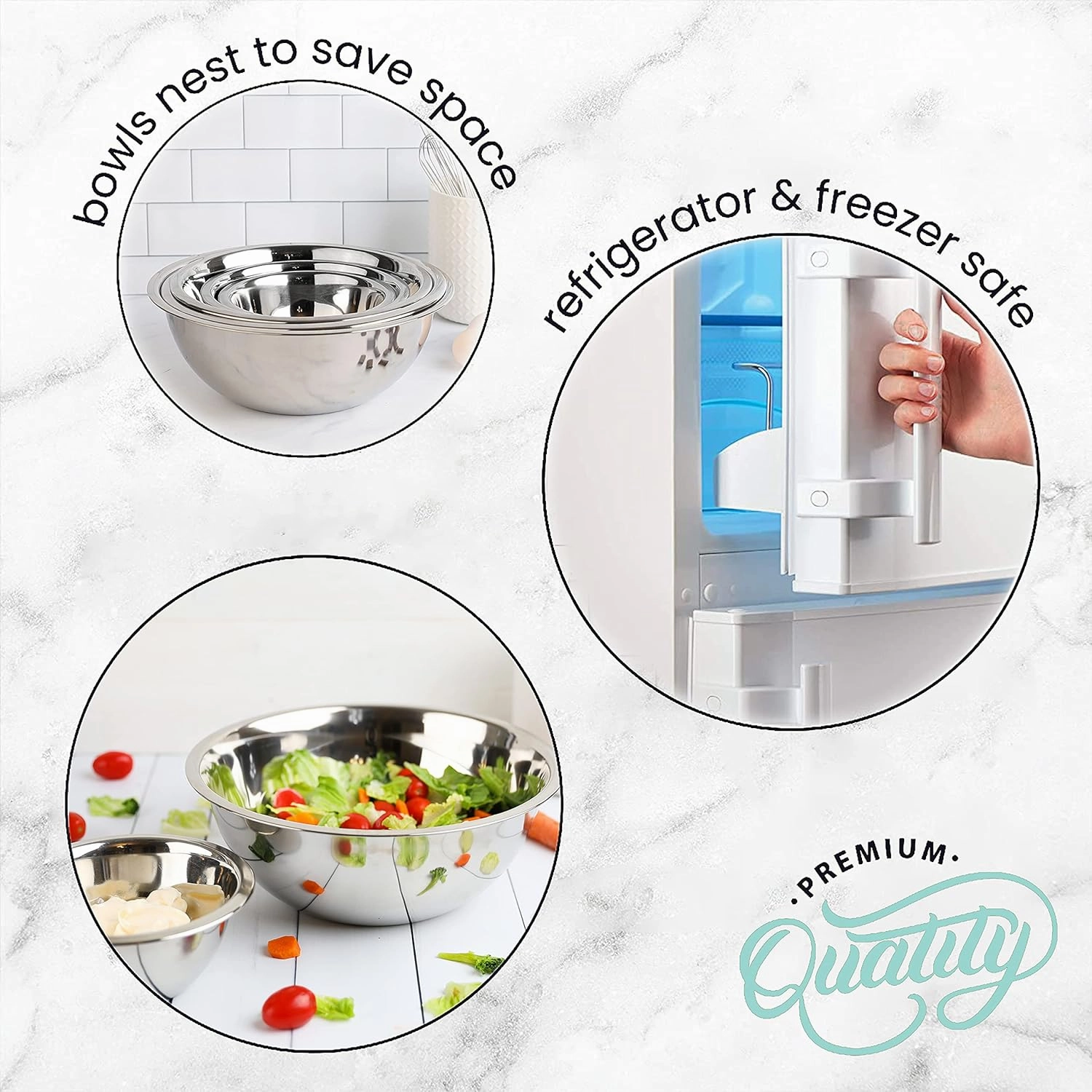 WHYSKO Meal Prep Stainless Steel Mixing Bowls Set, Home, Refrigerator, and Kitchen Food Storage Organizers | Ecofriendly, Reusable, Heavy Duty (Blue)