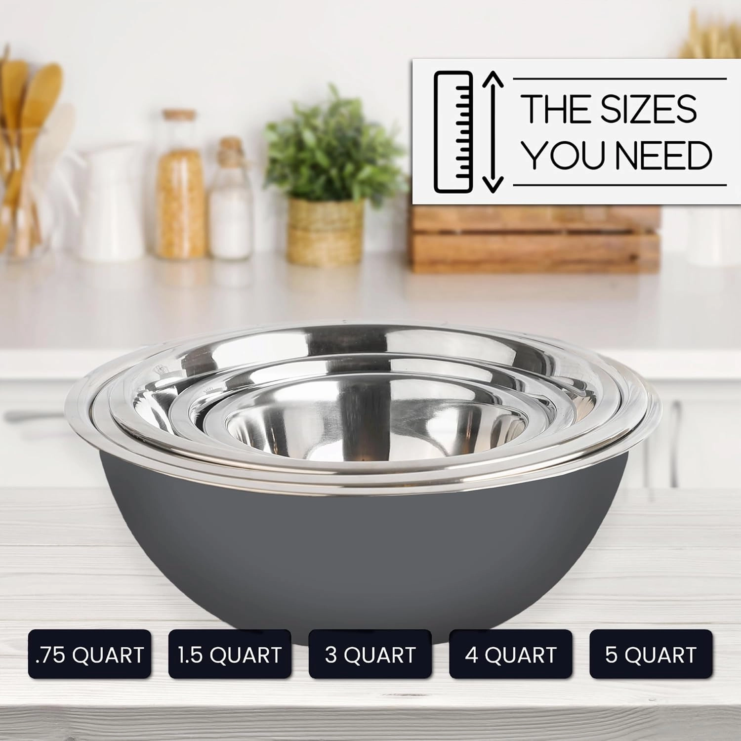WHYSKO Meal Prep Stainless Steel Mixing Bowls Set, Home, Refrigerator, and Kitchen Food Storage Organizers | Ecofriendly, Reusable, Heavy Duty (Gray)