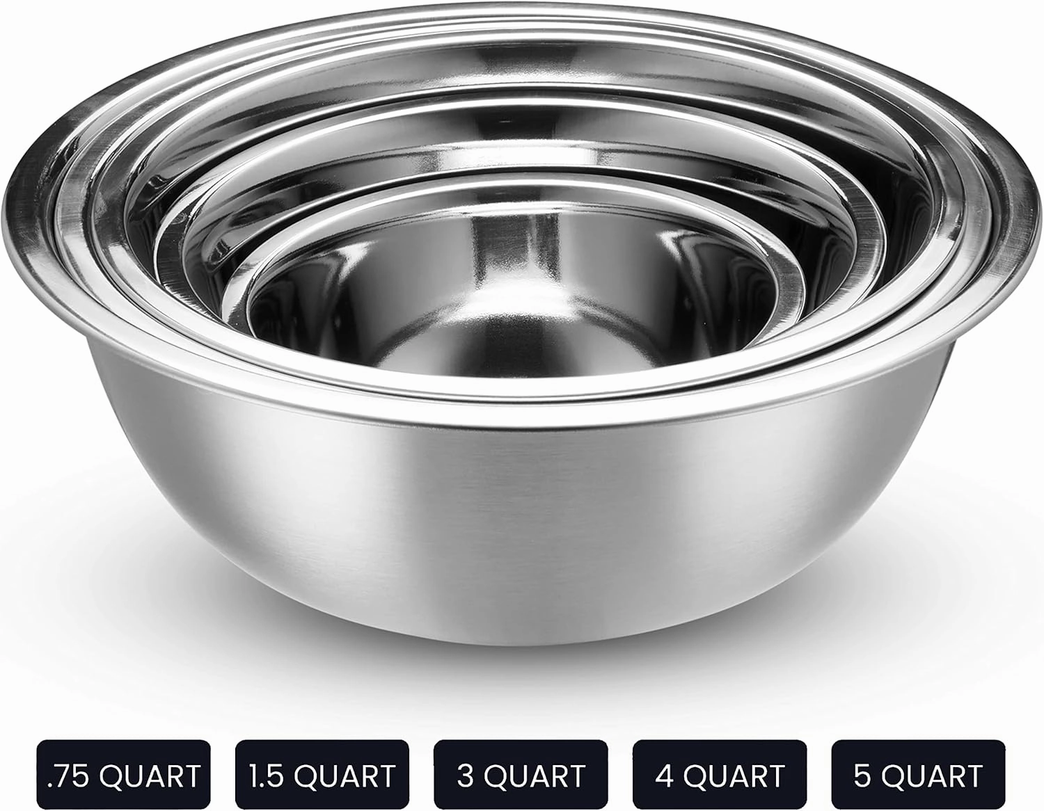WHYSKO Stainless Steel Mixing Bowl Set, 10 Piece Stainless Steel Mixing Bowls with Lids Set for Food Prep Storage and Serving, Dishwasher Safe Microwave Safe for Kitchen Baking Cooking, Silver