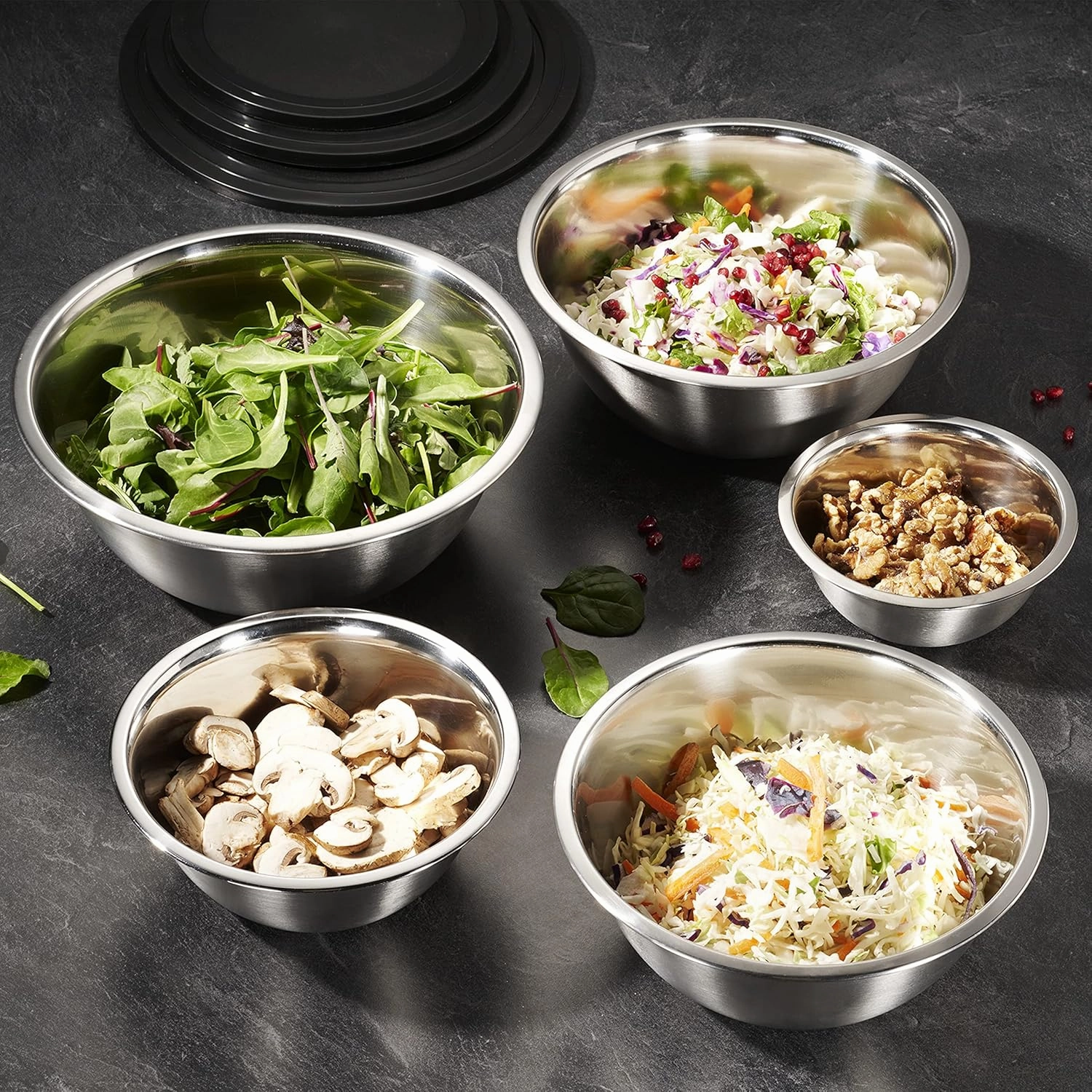 WHYSKO Stainless Steel Mixing Bowl Set, 10 Piece Stainless Steel Mixing Bowls with Lids Set for Food Prep Storage and Serving, Dishwasher Safe Microwave Safe for Kitchen Baking Cooking, Silver
