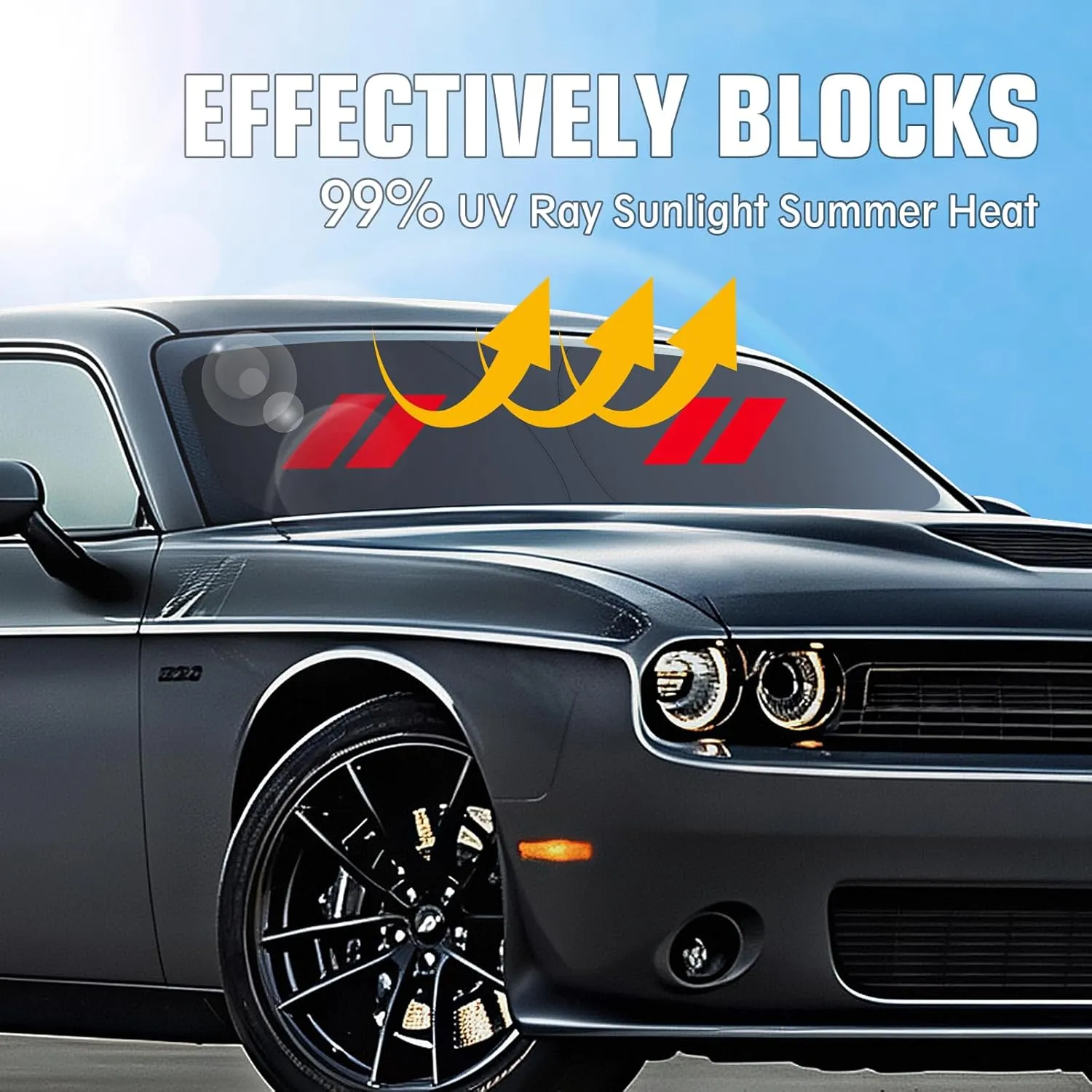 Windshield Sun Shade for Dodge Challenger 2015-2024, 300T Silver Sun Visor Foldable Front Window Sunshade Sun Visor Protector Block UV Rays （2015-2024）