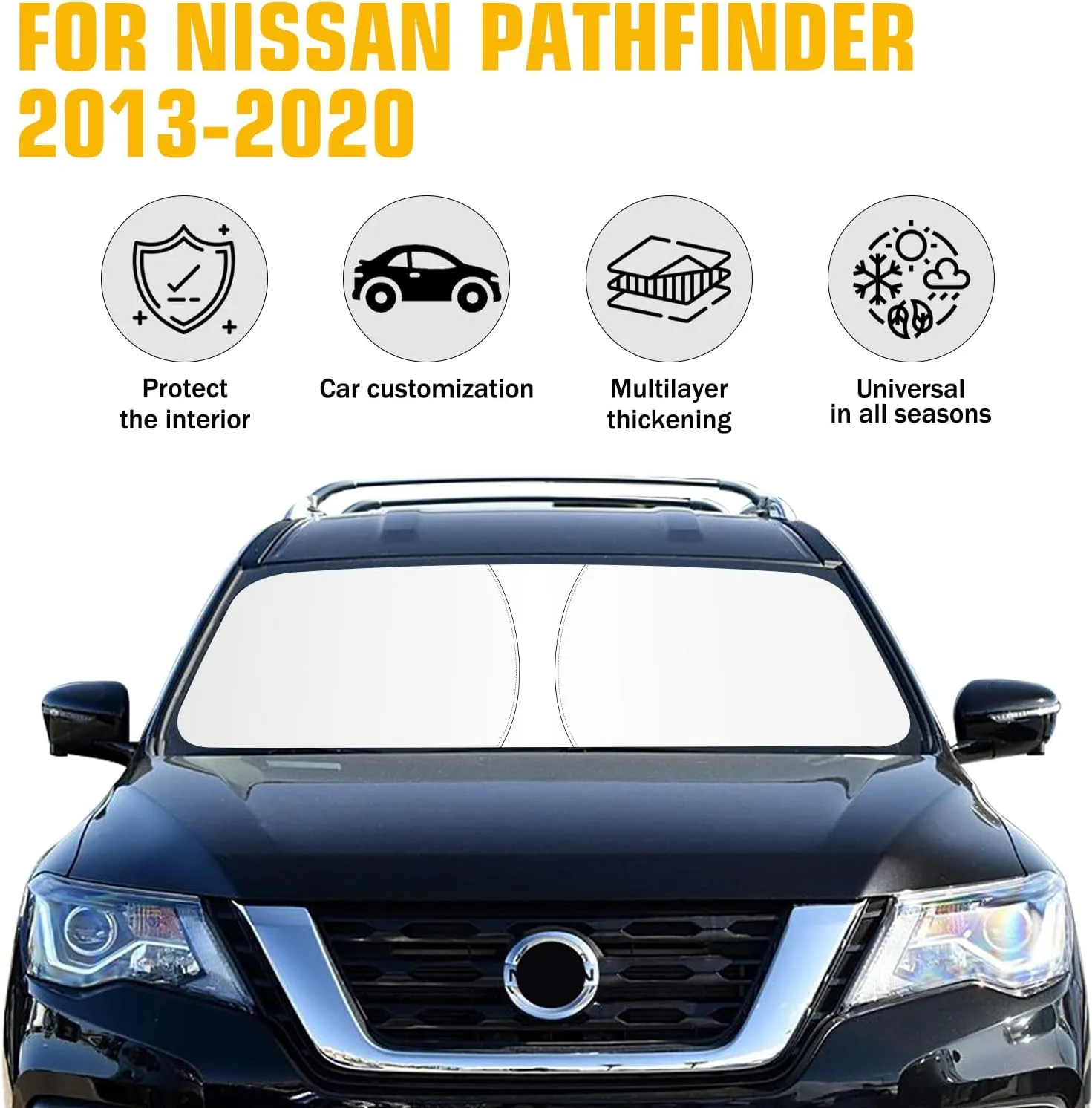Windshield Sun Shade for Nissan Pathfinder 2013-2020 Foldable Sun Visor Protector for Pathfinder Accessories Sunshade Car Front Window Sunshades Blocks UV Rays