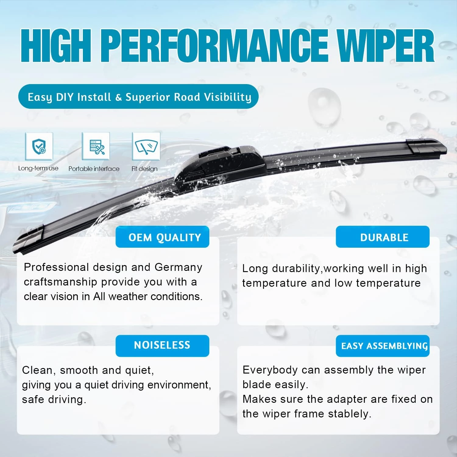 Wiper Blades With Rear Wiper Blades Set For 2008-2016 Chrysler Town & Country Automotive Replacement Windshield Wiper Blades, That Meet OEM Quality Easy DIY Install 26" 20" 16" (Set of 3)