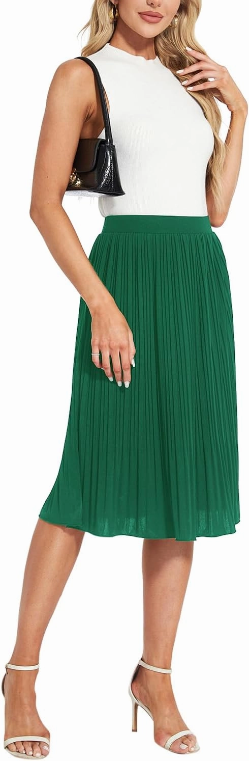 Women Classic Chiffon Flowy Pleated Midi Skirts