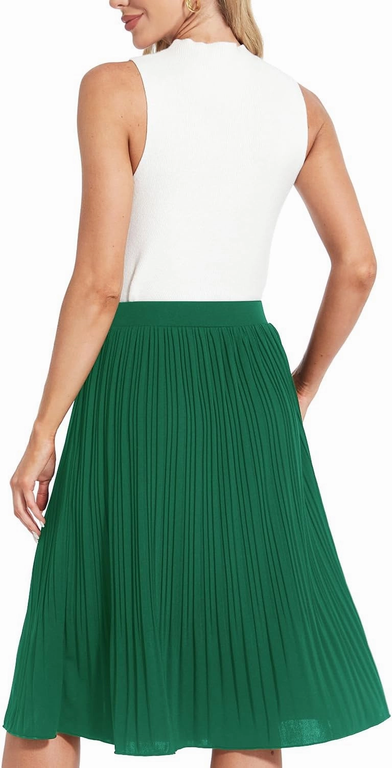Women Classic Chiffon Flowy Pleated Midi Skirts