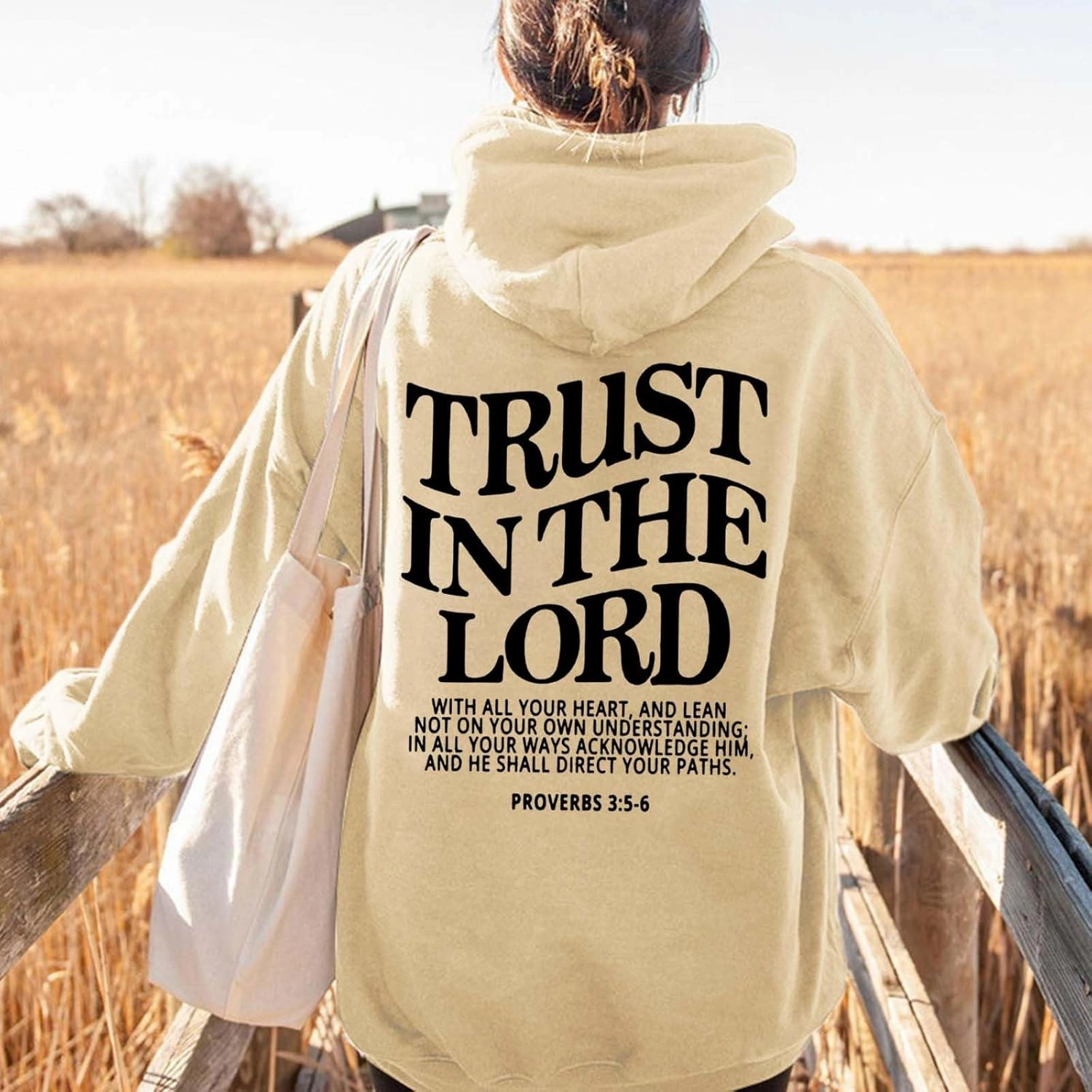 Women's Trust In The Lord Bible Faith Quote Gifts Faith Hoodie Graphic Bible Verse Oversize Preppy Inspirational