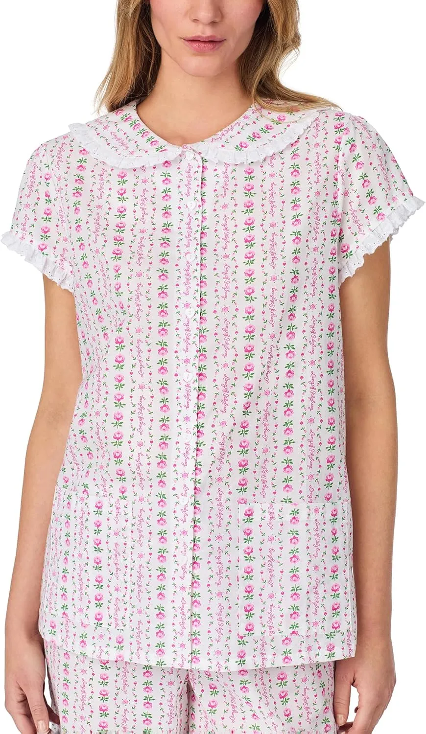 Women's Cotton Capri Pajama Set, Short Sleeve Button-Front Top & Cropped Pants, Soft & Lightweight Sleepwear