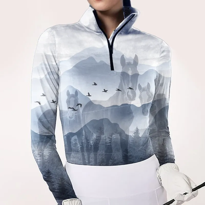 Women's Riding Style Forest Print Long Sleeve Casual Shirt
