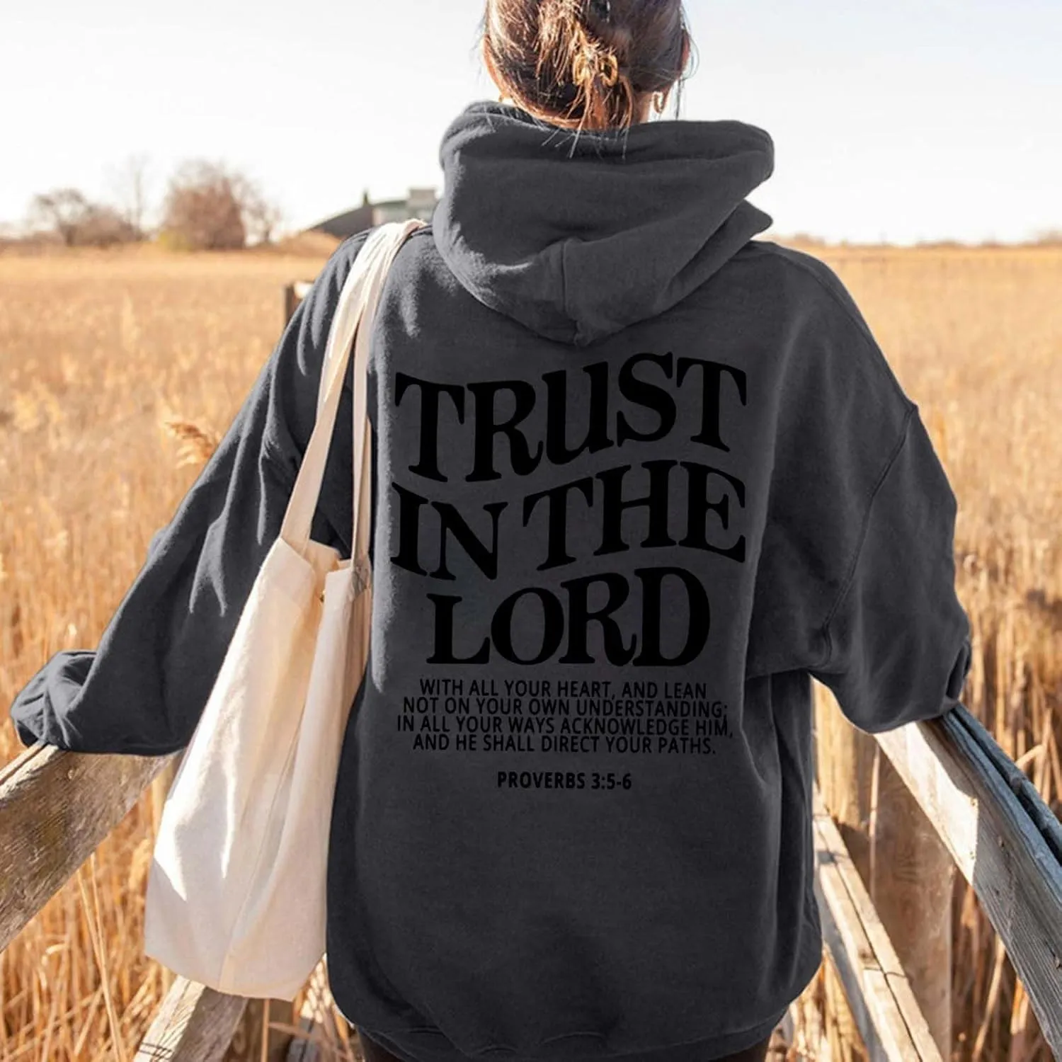 Women's Trust In The Lord Bible Faith Quote Gifts Faith Hoodie Graphic Bible Verse Oversize Preppy Inspirational