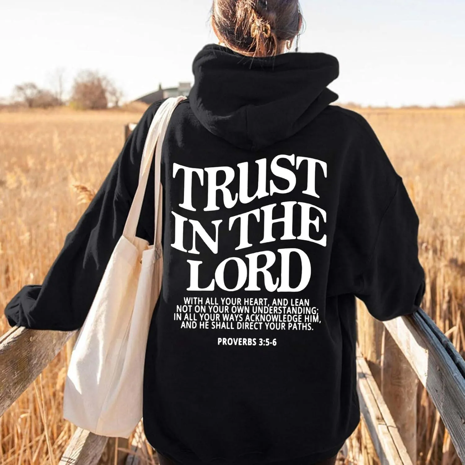 Women's Trust In The Lord Bible Faith Quote Gifts Faith Hoodie Graphic Bible Verse Oversize Preppy Inspirational