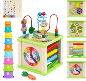 Wooden Activity Cube,Montessori Toys Gift Set for 12  Months Boys & Girls,Educational Learning Toys for Toddlers Age 1 ,First Birthday Gift for Baby