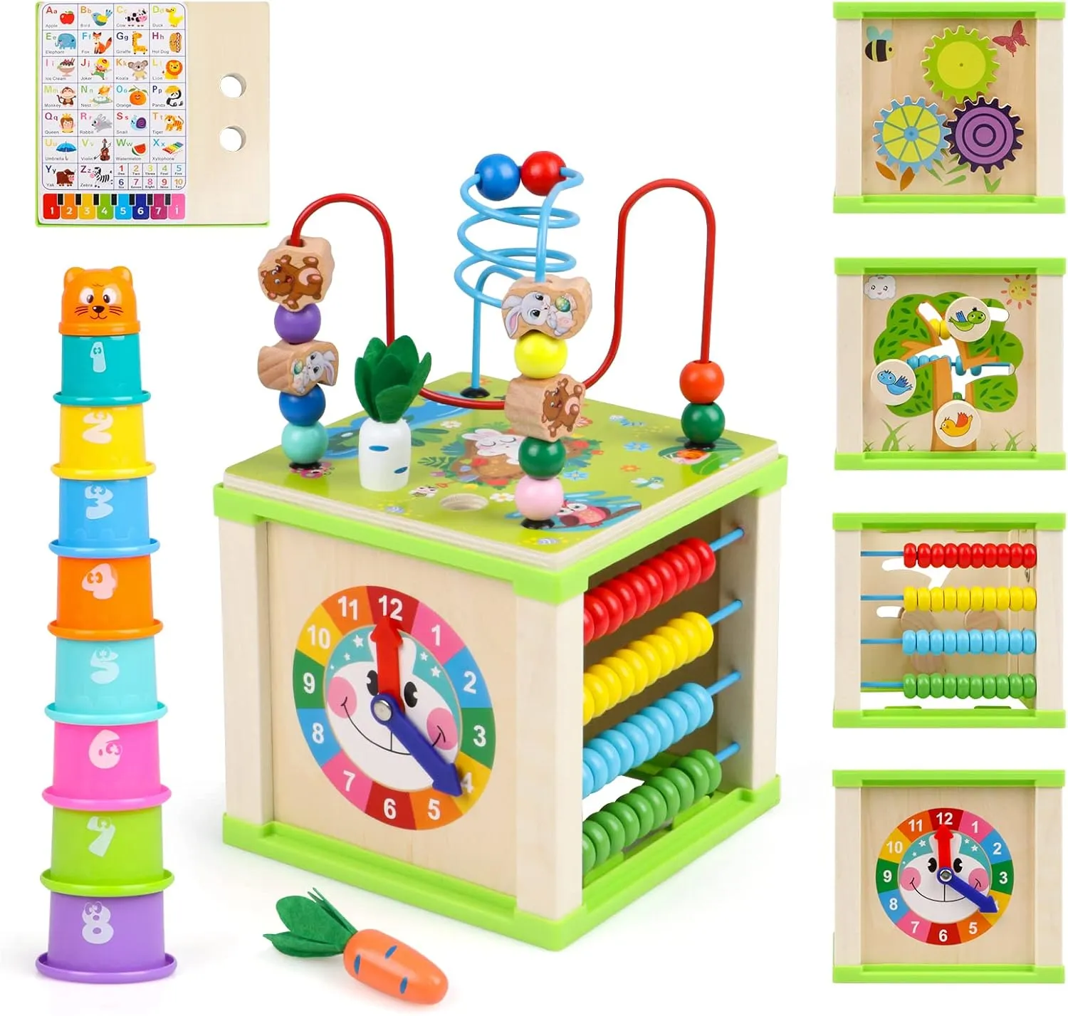 Wooden Activity Cube,Montessori Toys Gift Set for 12  Months Boys & Girls,Educational Learning Toys for Toddlers Age 1 ,First Birthday Gift for Baby