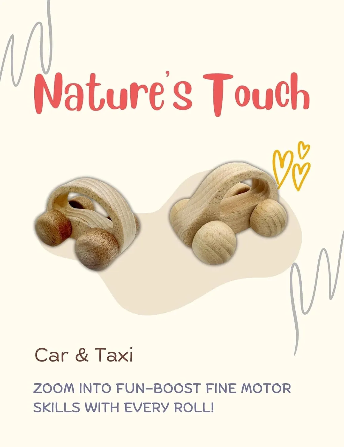 Wooden Baby Toys Set – Koala Rattle, Taxi Car & Spin Drum | Safe, Organic, Ideal Kids' Gift | Montessori Wooden Toy Bundle