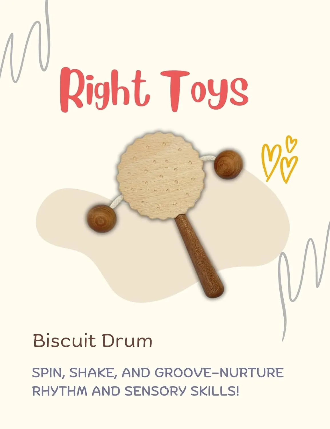 Wooden Baby Toys Set – Koala Rattle, Taxi Car & Spin Drum | Safe, Organic, Ideal Kids' Gift | Montessori Wooden Toy Bundle