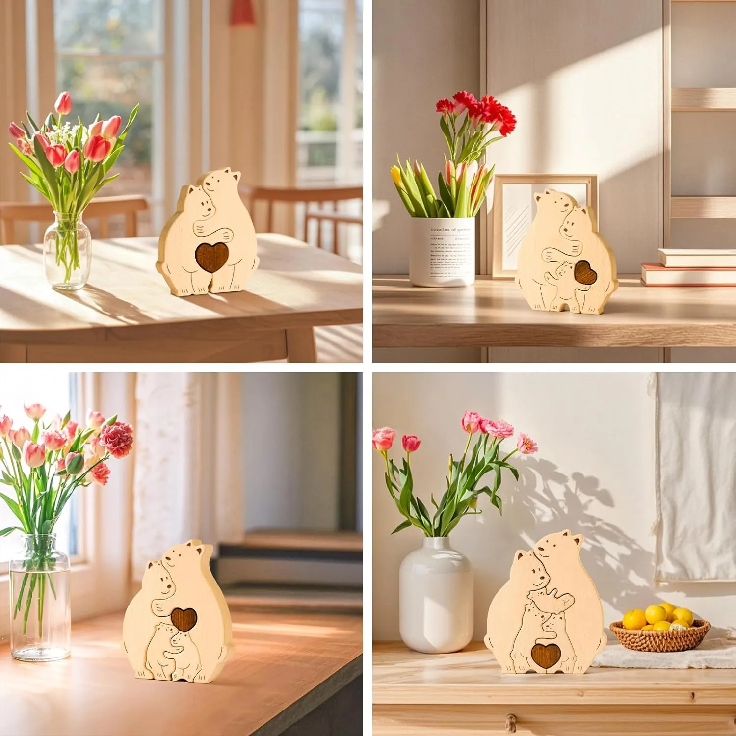 Wooden Bear Family Puzzle, Personalized Wooden Puzzle Customized 3 Name Puzzle for Home Crafts Decor, House Warming Birthday Family Party Gifts for Mother's Day New Baby