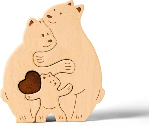 Wooden Bear Family Puzzle, Personalized Wooden Puzzle Customized 3 Name Puzzle for Home Crafts Decor, House Warming Birthday Family Party Gifts for Mother's Day New Baby