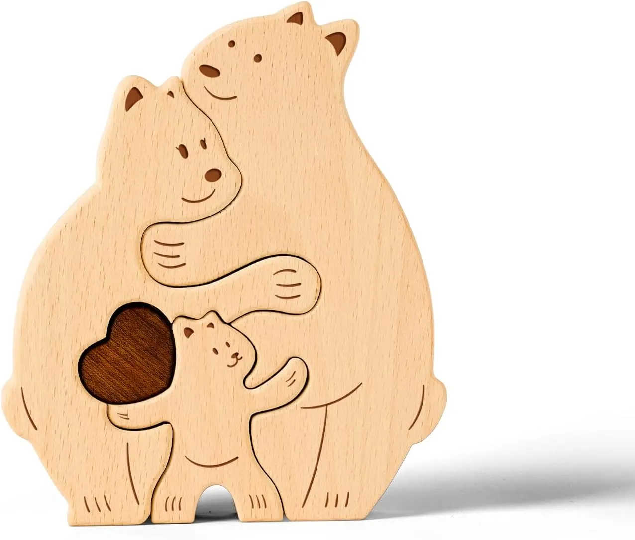 Wooden Bear Family Puzzle, Personalized Wooden Puzzle Customized 3 Name Puzzle for Home Crafts Decor, House Warming Birthday Family Party Gifts for Mother's Day New Baby