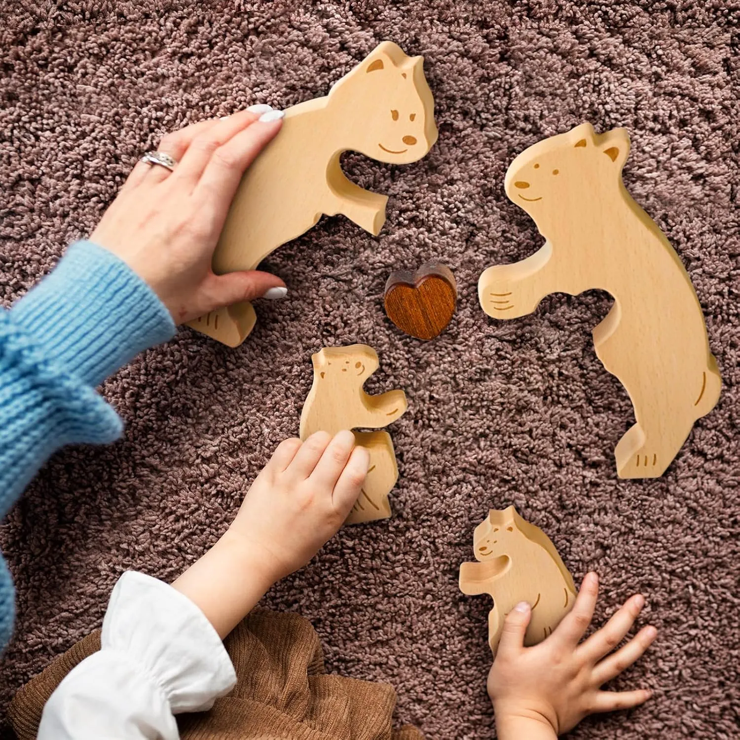 Wooden Bear Family Puzzle, Personalized Wooden Puzzle Customized 3 Name Puzzle for Home Crafts Decor, House Warming Birthday Family Party Gifts for Mother's Day New Baby