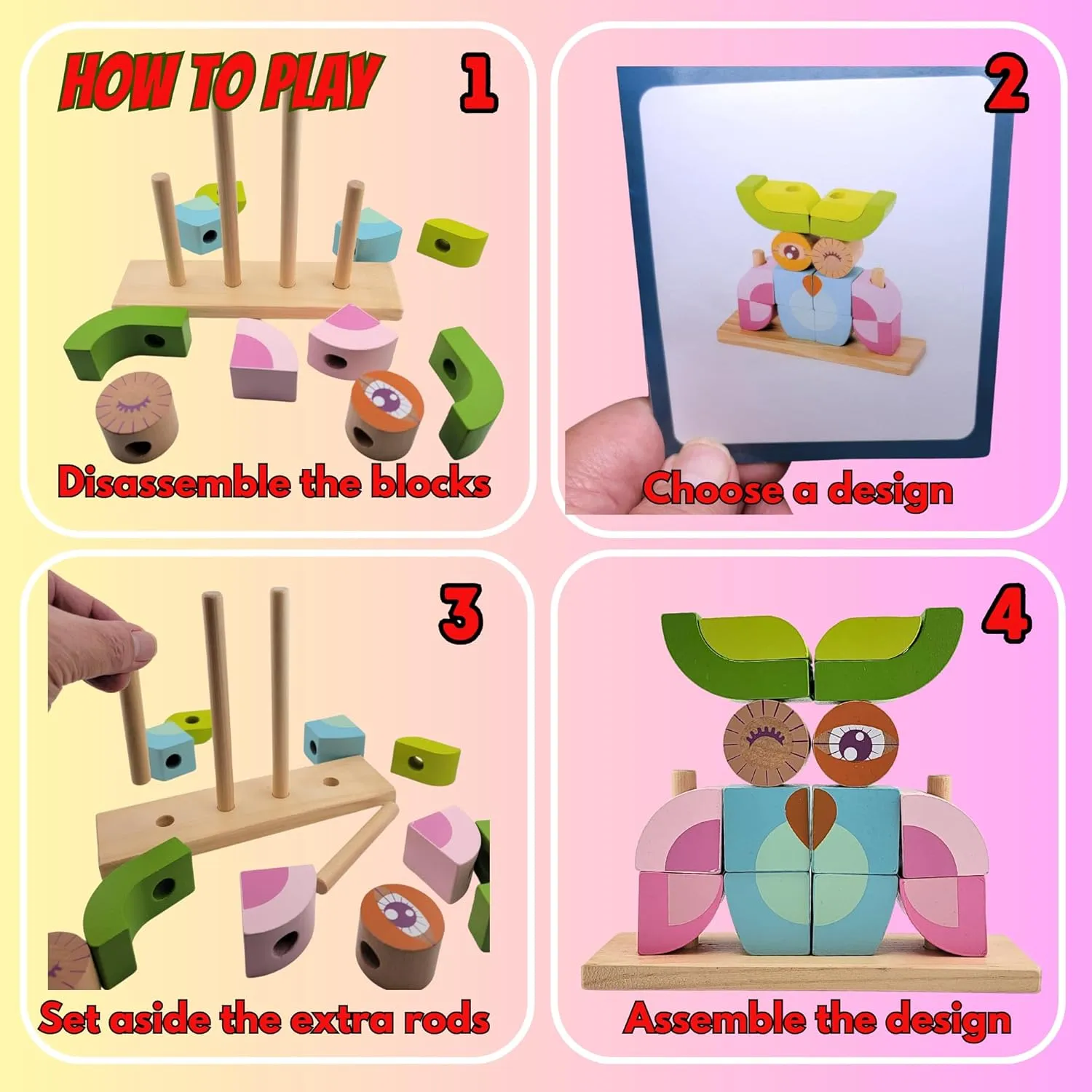 Wooden Puzzle for Kids Montessori Building Blocks - Learning Educational Preschool Toys, 3D Animal Stacking Puzzles for Toddlers 3,4, 5, 6 Year Old Boys & Girls (Owl Light)