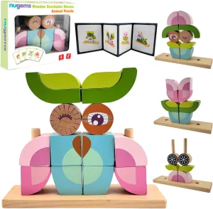 Wooden Puzzle for Kids Montessori Building Blocks - Learning Educational Preschool Toys, 3D Animal Stacking Puzzles for Toddlers 3,4, 5, 6 Year Old Boys & Girls (Owl Light)