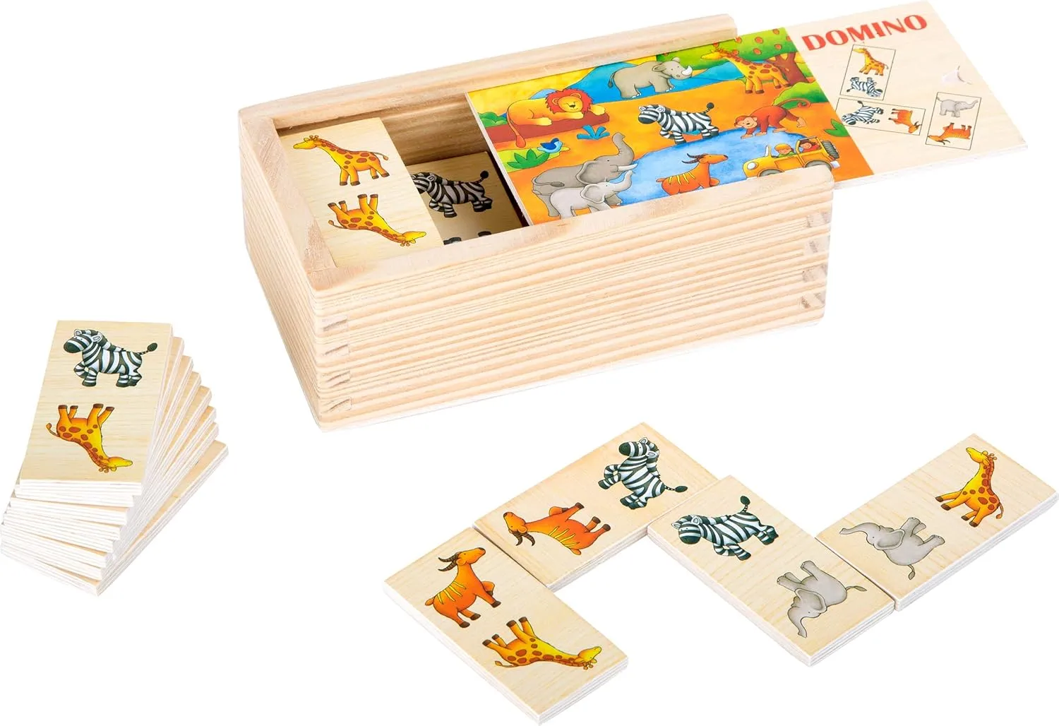 Wooden Safari Domino Playset by Small Foot- 28 Piece Set in Eco-Friendly Storage Box- Imaginative Learning, Problem Solving Matching Game for Boys and Girls Ages 3 