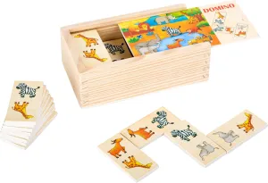 Wooden Safari Domino Playset by Small Foot- 28 Piece Set in Eco-Friendly Storage Box- Imaginative Learning, Problem Solving Matching Game for Boys and Girls Ages 3 