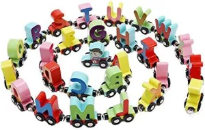 Wooden Trackless Letter Trains Set, Alphabets Numbers Train Cars for Children Early Educational