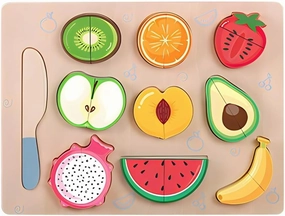 Wooden Fruit Cutting Puzzles for Kids Ages 3 Up Play Food Toy Food Set Pretend Play Kitchen Accessory for Toddlers 4 5 6 Years Old
