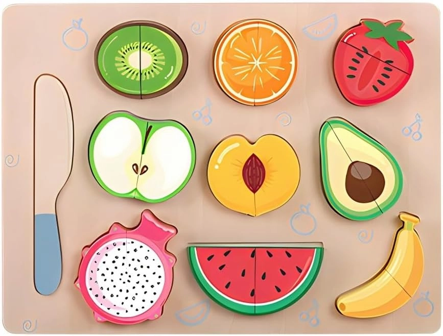 Wooden Fruit Cutting Puzzles for Kids Ages 3 Up Play Food Toy Food Set Pretend Play Kitchen Accessory for Toddlers 4 5 6 Years Old