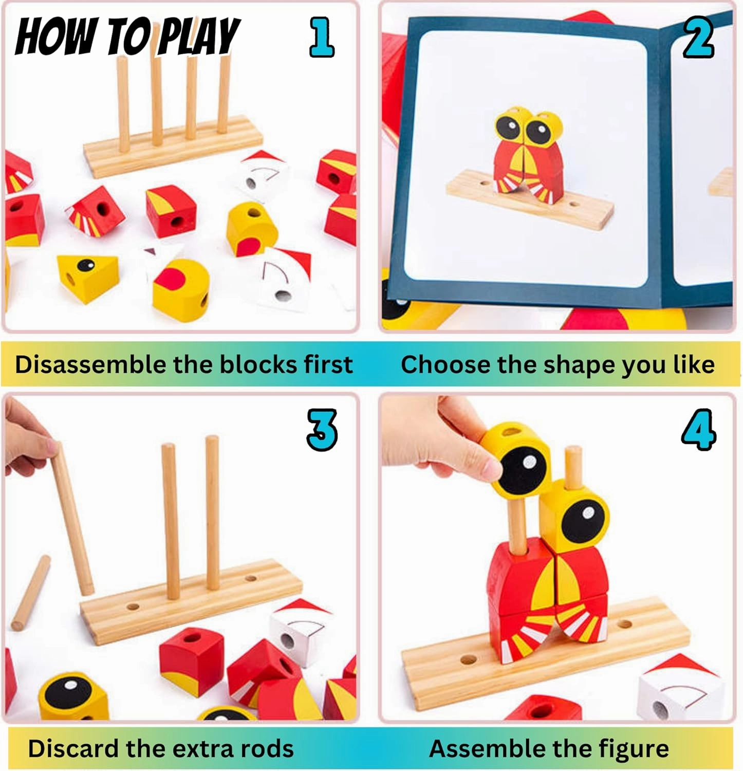 Wooden Puzzles for Kids Montessori Building Blocks - Learning Educational Preschool Toys, 3D Animal Stacking Puzzles for Toddlers 3,4, 5, 6 Year Old Boys & Girls (Lion Red)