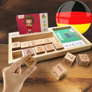 Word Spelling Games for Kids - Math German Word Games with Flash Cards Wooden Dice Puzzle Tray, Montessori ABC Learning Travel Toys for Toddlers, Kindergarten Board Activity (German)